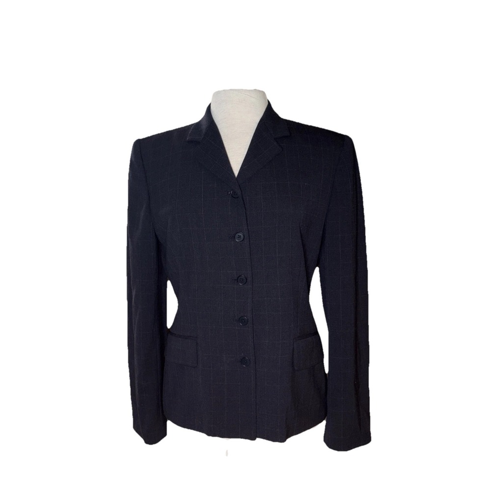 LAUREN RALPH LAUREN Black windowpane plaid Check Pattern Wool Blazer Sz 8 Office